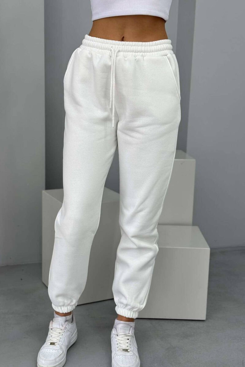 ONE COLOR FLUFFY WOMEN JOGGERS WHITE-E BARDHE - 1