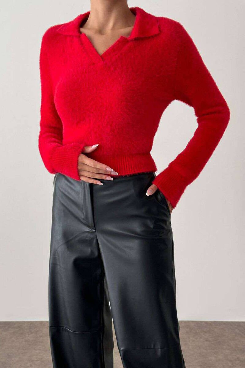 ONE COLOR FLUFFY WOMEN SWEATER RED/E KUQE - 1