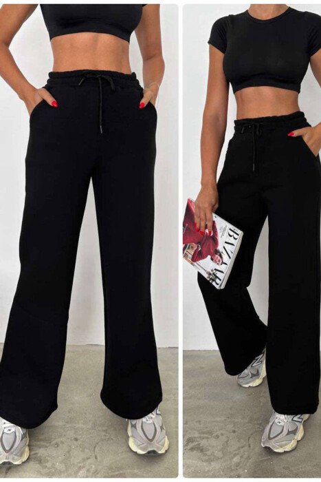 ONE COLOR FLUFFY WOMEN SWEATPANTS BLACK/ E ZEZE 