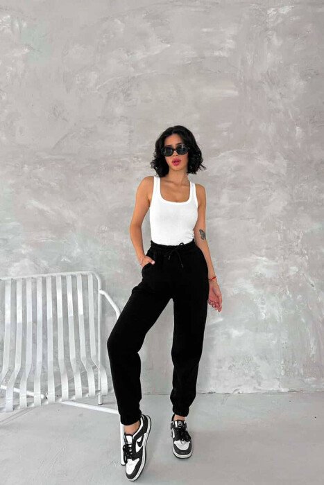 ONE COLOR FLUFFY WOMEN SWEATPANTS BLACK/ E ZEZE - KLAUDIO FASHION