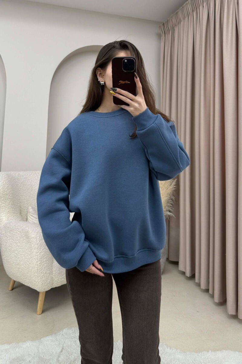 ONE COLOR FLUFFY WOMEN SWEATSHIRT LIGHTBLUE/BZ - 1