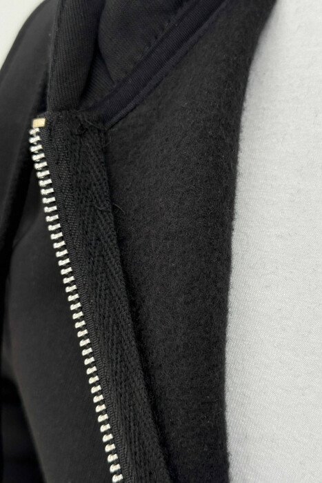 ONE COLOR FLUFFY ZIPPER HOOD MEN JACKET BLACK/ E ZEZE - 3