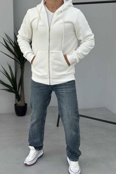 ONE COLOR FLUFFY ZIPPER HOOD MEN JACKET WHITE-E BARDHE 