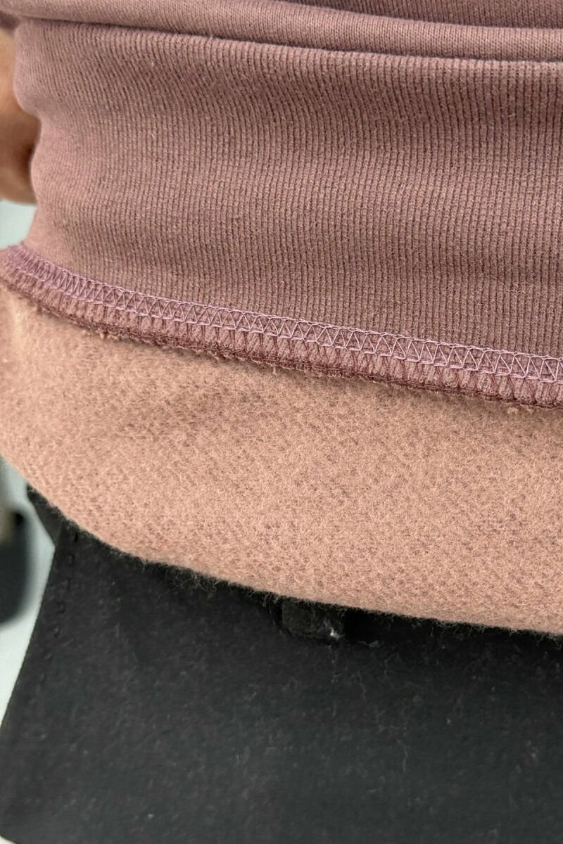 ONE COLOR FLUFFY ZIPPER NECK MEN SWEATSHIRT BROWN/KAFE - 3