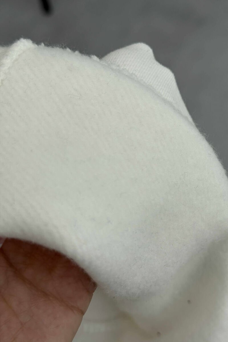 ONE COLOR FLUFFY ZIPPER NECK MEN SWEATSHIRT WHITE-E BARDHE - 3