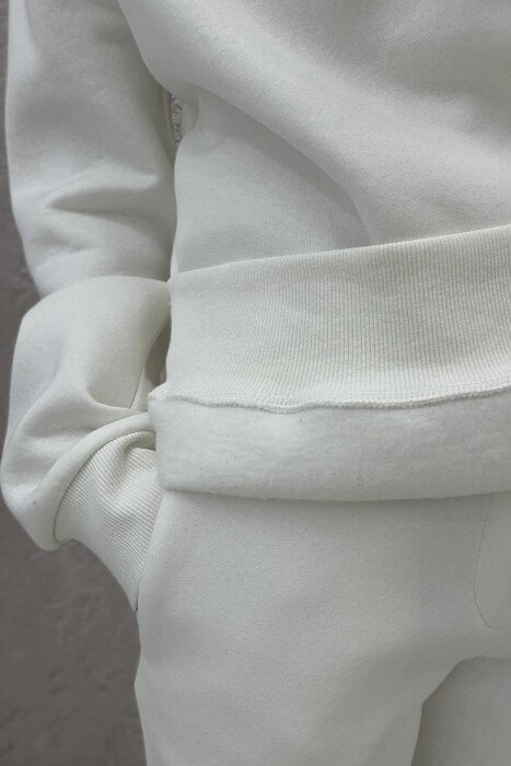 ONE COLOR FLUFFY ZIPPER NECK SWEATSHIRT+JOGGERS WOMEN SET WHITE-E BARDHE - 5
