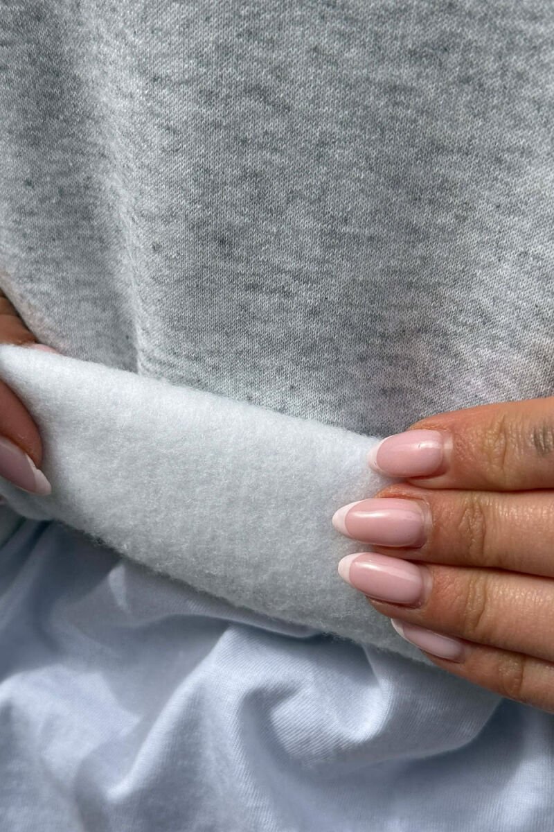 ONE COLOR FLUFFY ZIPPER NECK WOMEN SWEATSHIRT LIGHT GREY/GZ - 4