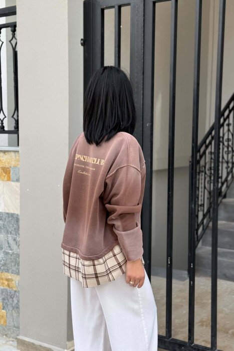 ONE COLOR FRONT & BACK WRITTINGS WOMAN SWEATSHIRT BROWN/KAFE - 5