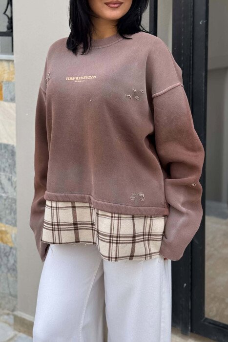 ONE COLOR FRONT & BACK WRITTINGS WOMAN SWEATSHIRT BROWN/KAFE - 7