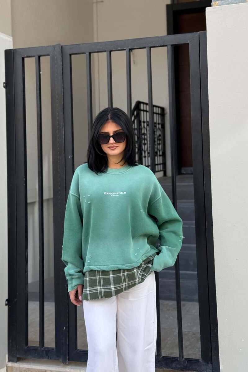 ONE COLOR FRONT & BACK WRITTINGS WOMAN SWEATSHIRT GREEN/JESHILE - 1