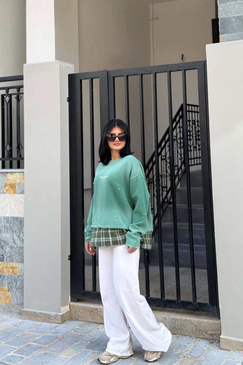 ONE COLOR FRONT & BACK WRITTINGS WOMAN SWEATSHIRT GREEN/JESHILE - 3