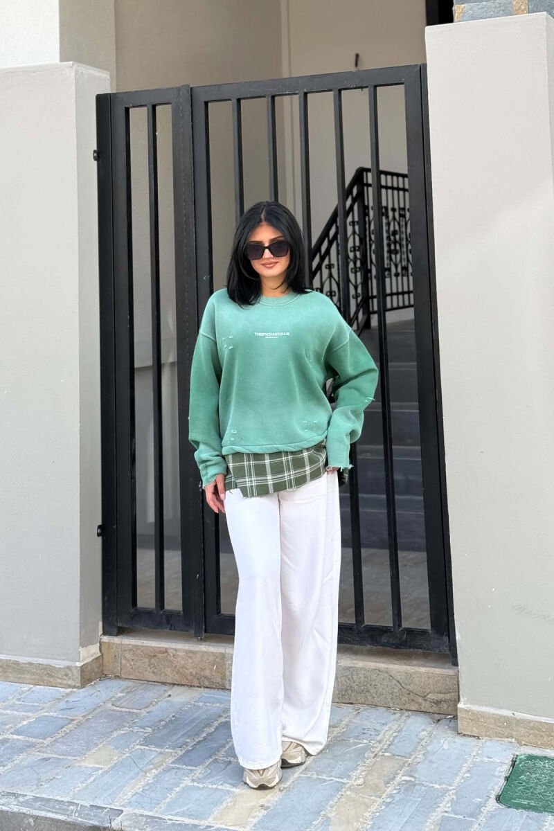 ONE COLOR FRONT & BACK WRITTINGS WOMAN SWEATSHIRT GREEN/JESHILE - 4