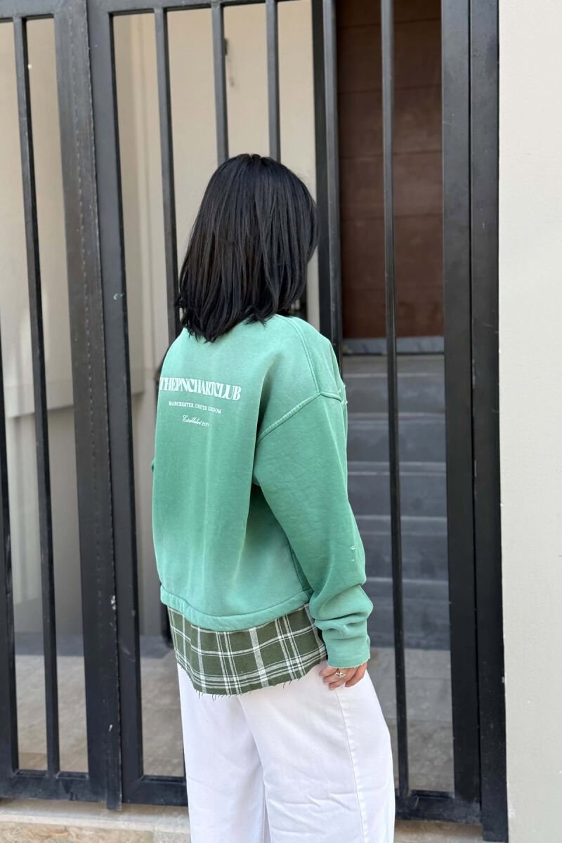 ONE COLOR FRONT & BACK WRITTINGS WOMAN SWEATSHIRT GREEN/JESHILE - 5