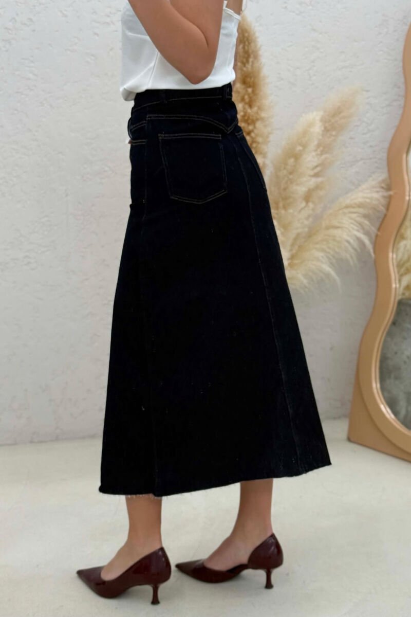 ONE COLOR FRONT CUT DENIM WOMAN SKIRT DARK BLUE/BEE - 4