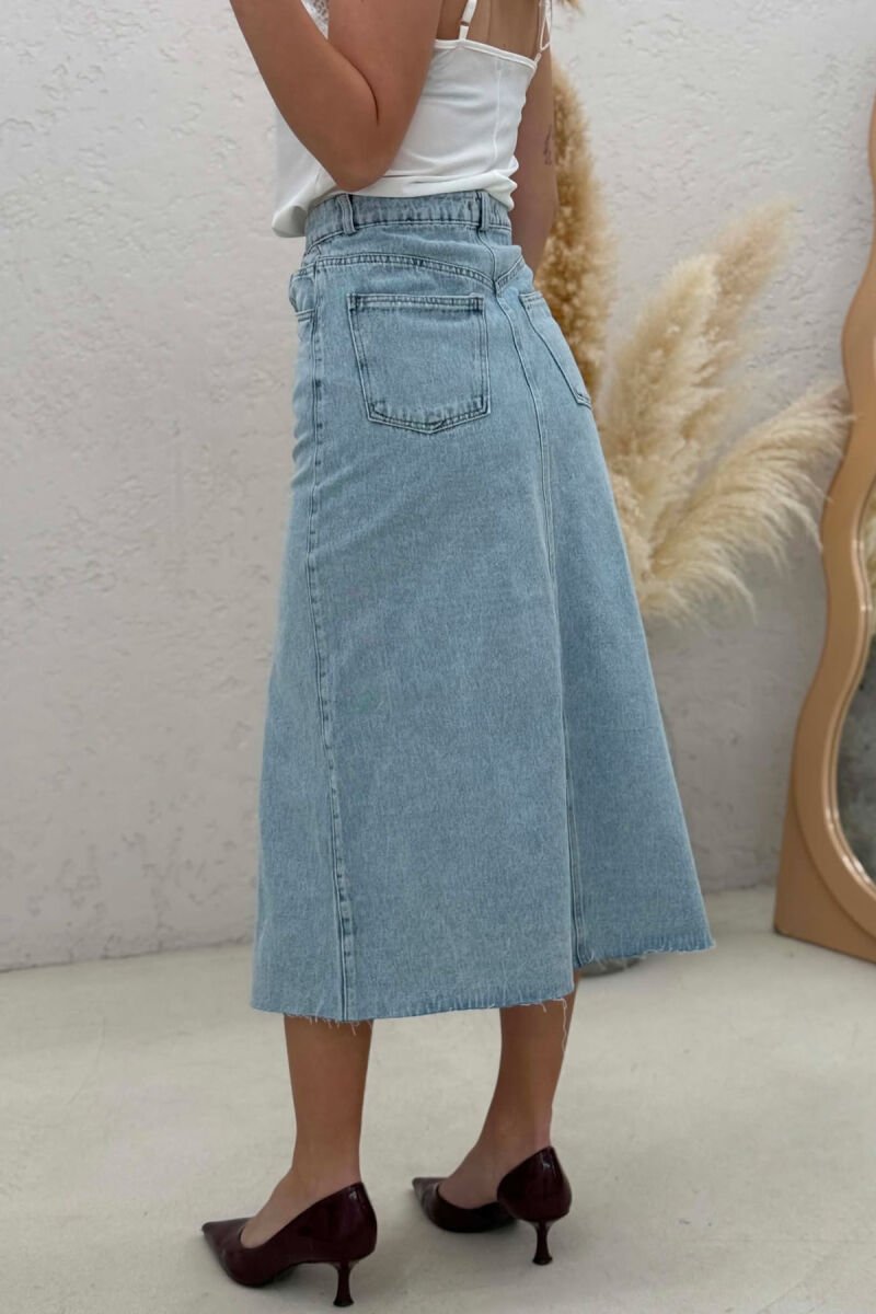 ONE COLOR FRONT CUT DENIM WOMAN SKIRT LIGHTBLUE/BZ - 4