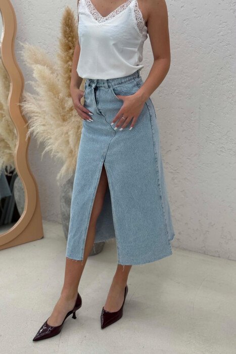 ONE COLOR FRONT CUT DENIM WOMAN SKIRT LIGHTBLUE/BZ - 5