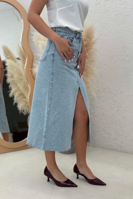 ONE COLOR FRONT CUT DENIM WOMAN SKIRT LIGHTBLUE/BZ - 6