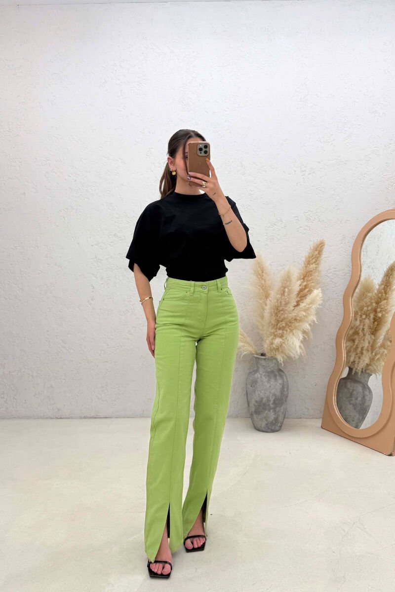 ONE COLOR FRONT CUTTED WOMAN JEANS GREEN/JESHILE - 1