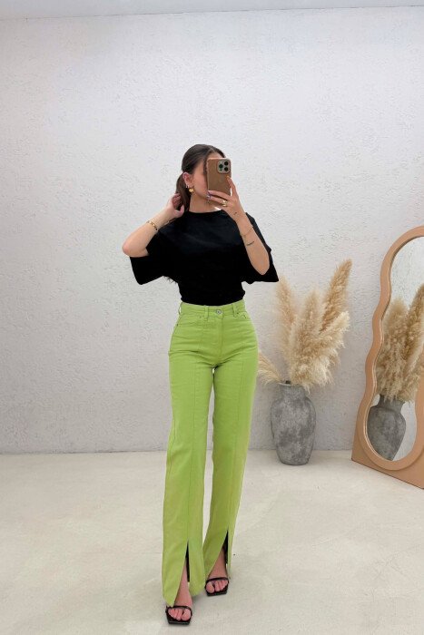 ONE COLOR FRONT CUTTED WOMAN JEANS GREEN/JESHILE - 2