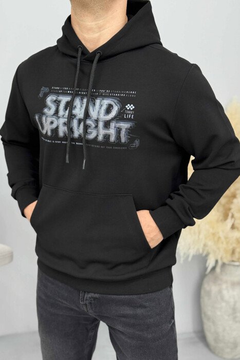 ONE COLOR FRONT DESIGN MEN HOODIE BLACK/ E ZEZE 