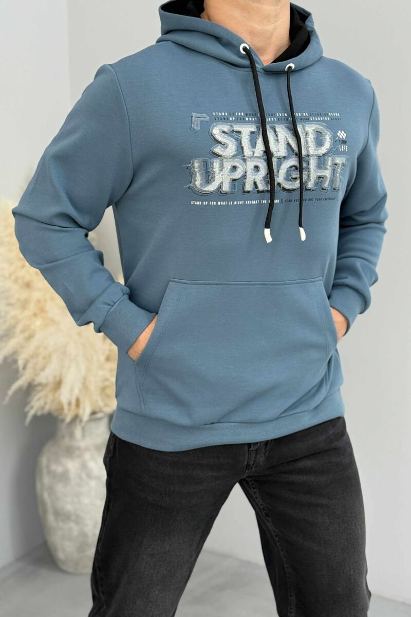 ONE COLOR FRONT DESIGN MEN HOODIE BLUE STONE/GK - 1