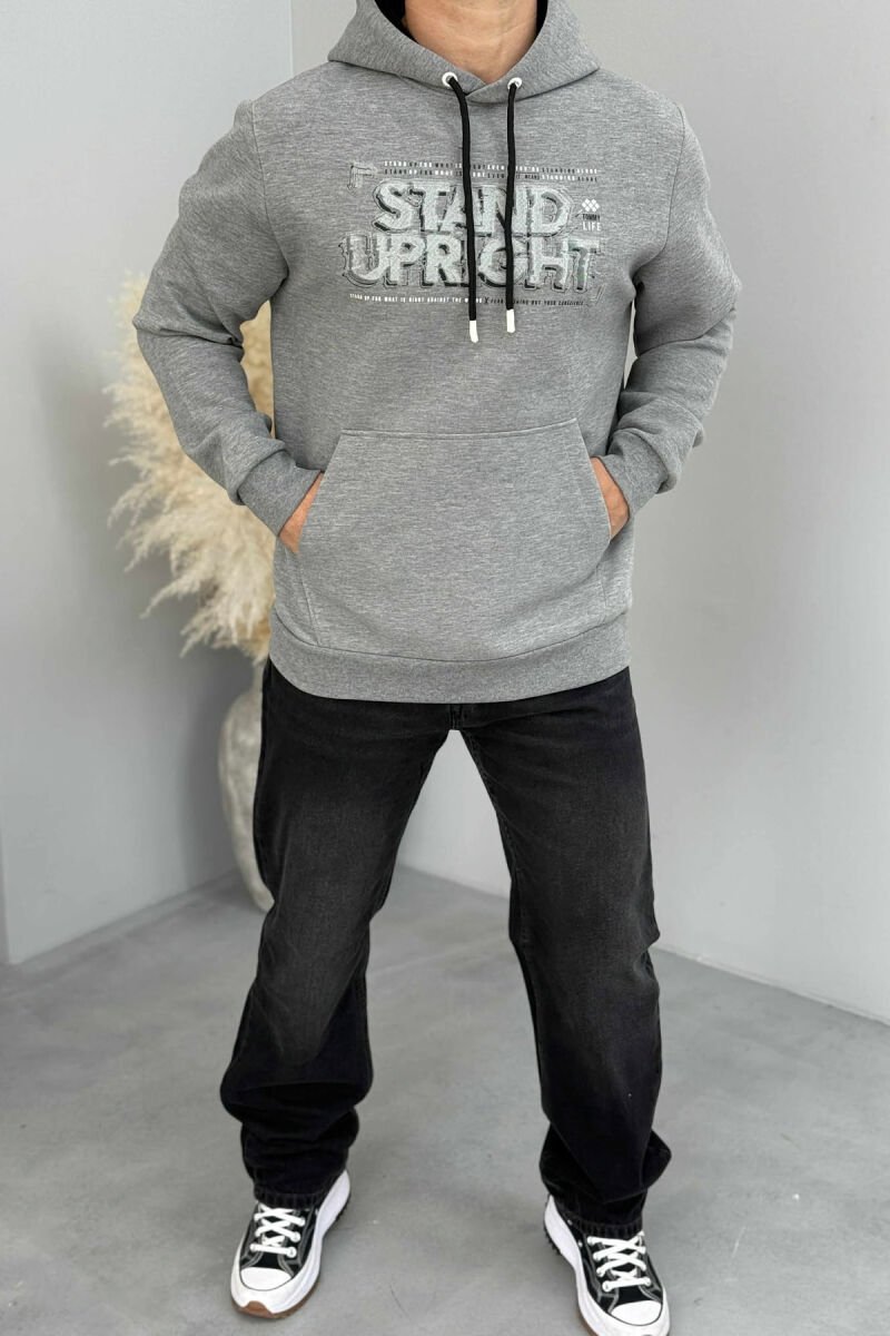 ONE COLOR FRONT DESIGN MEN HOODIE GREY/GRI - 2