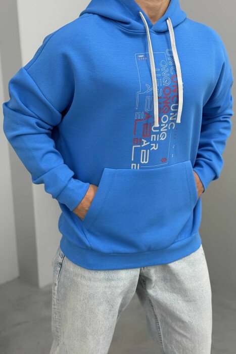 HOODIE NJËNGJYRËSHE ME DIZANJ PARA PËR MESHKUJ NË NGJYRËN BLU TË ZBARDHUR - KLAUDIO FASHION