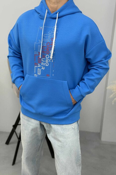 ONE COLOR FRONT DESIGN MEN HOODIE LIGHTBLUE/BZ - 4