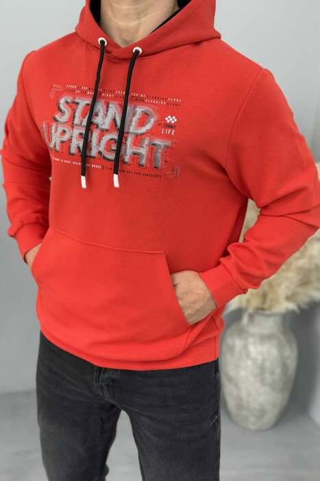 ONE COLOR FRONT DESIGN MEN HOODIE RED/E KUQE - 1