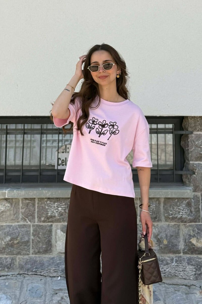 ONE COLOR FRONT DESIGN WOMAN T-SHIRT PINK/ROZE - 1