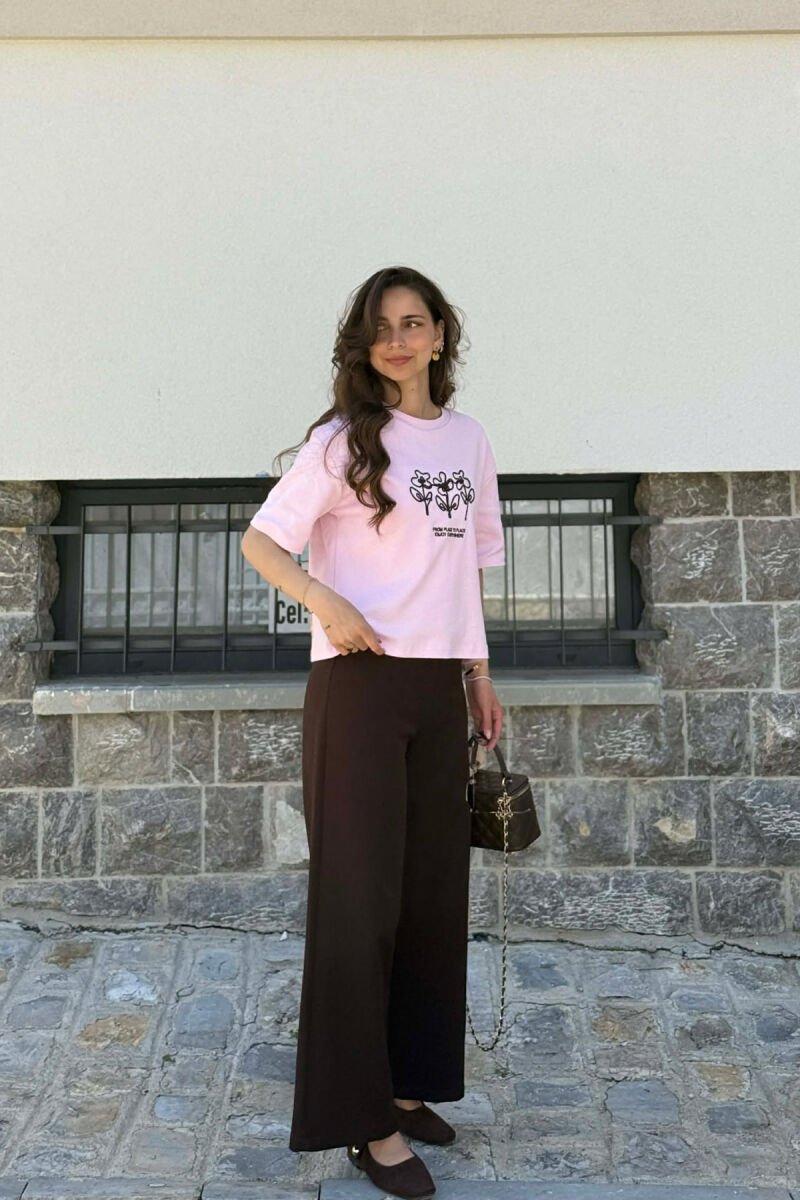 ONE COLOR FRONT DESIGN WOMAN T-SHIRT PINK/ROZE - 4