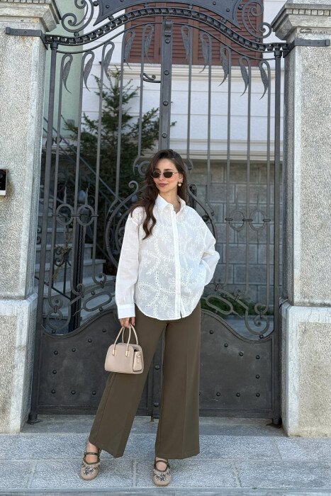 ONE COLOR FRONT EYELET EMBROIDERY WOMAN SHIRT WHITE-E BARDHE - 4