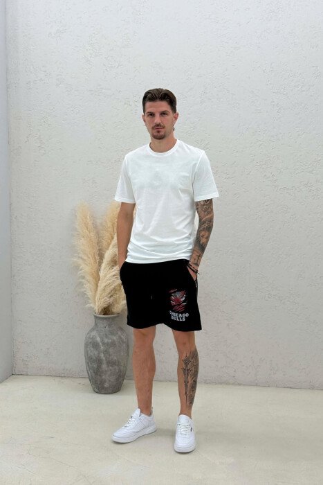 ONE COLOR FRONT IMAGE MEN SHORT SWEATPANTS BLACK/ E ZEZE 