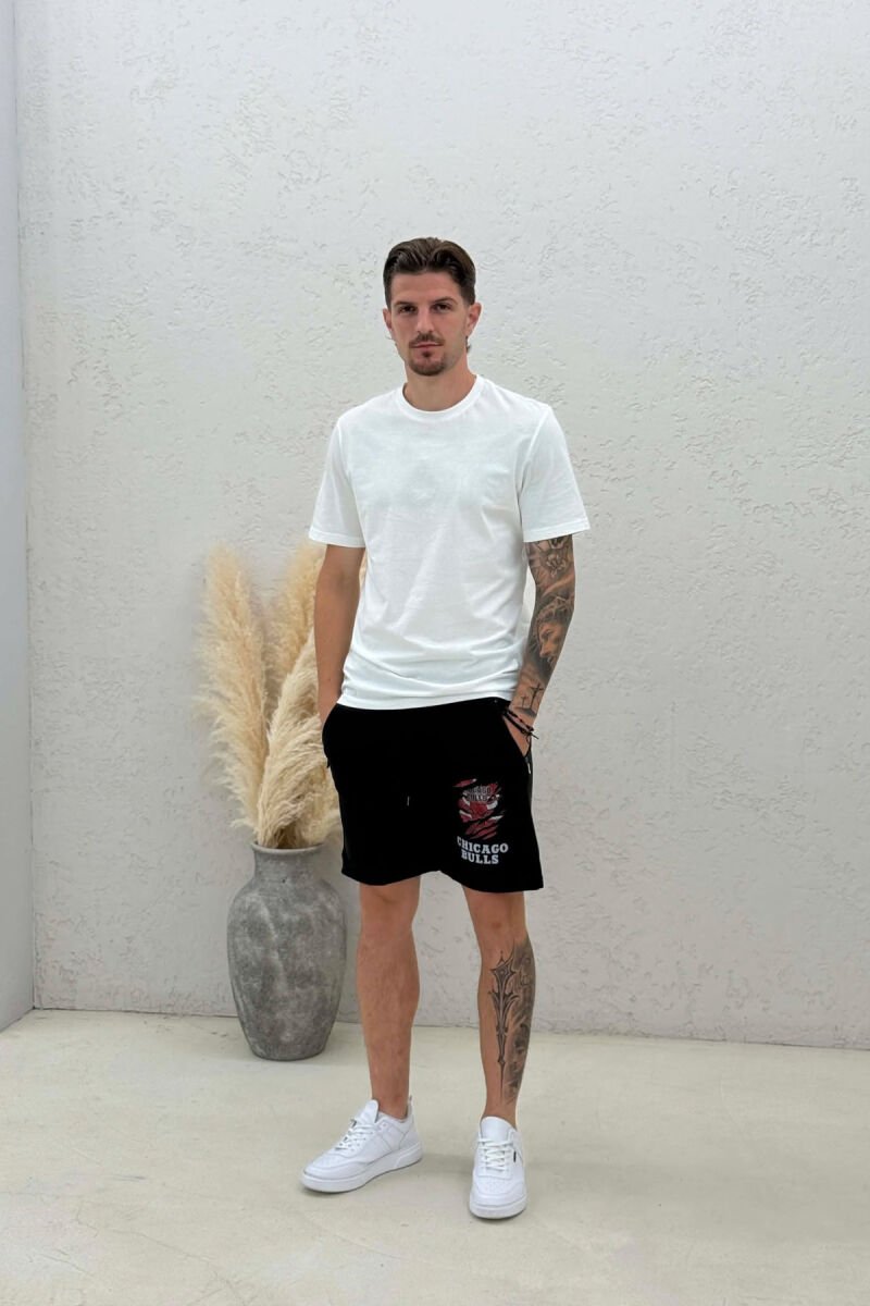 ONE COLOR FRONT IMAGE MEN SHORT SWEATPANTS BLACK/ E ZEZE - 1