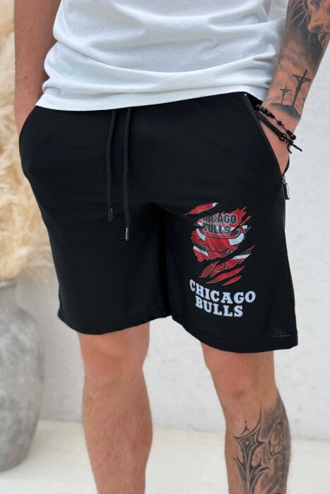 ONE COLOR FRONT IMAGE MEN SHORT SWEATPANTS BLACK/ E ZEZE - 2
