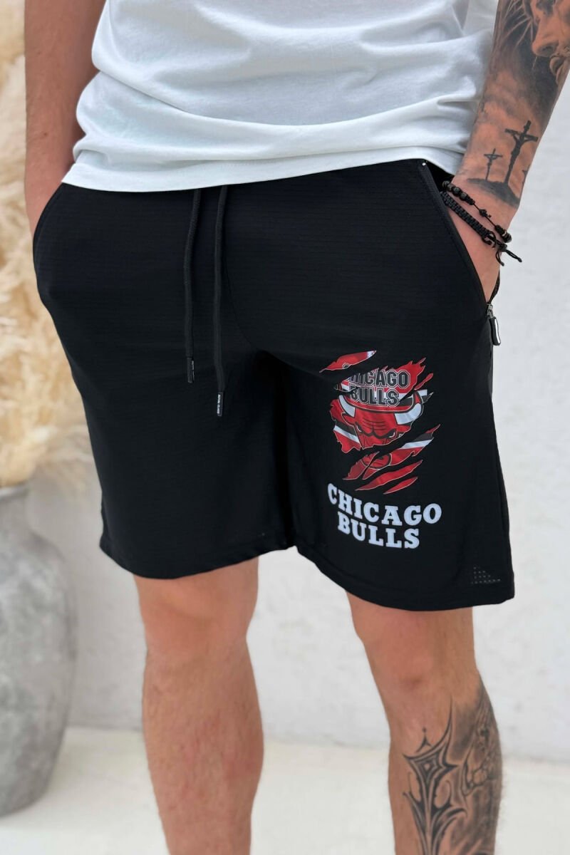 ONE COLOR FRONT IMAGE MEN SHORT SWEATPANTS BLACK/ E ZEZE - 2