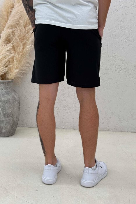 ONE COLOR FRONT IMAGE MEN SHORT SWEATPANTS BLACK/ E ZEZE - 3
