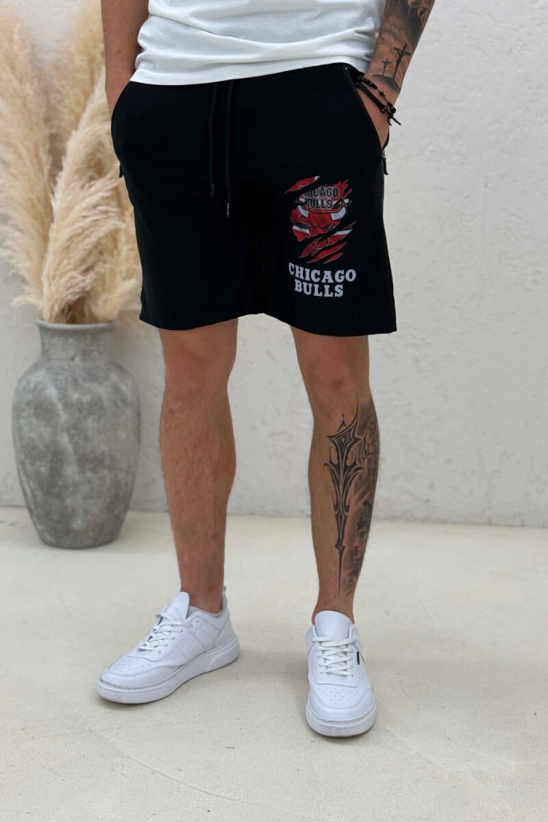 ONE COLOR FRONT IMAGE MEN SHORT SWEATPANTS BLACK/ E ZEZE - 4