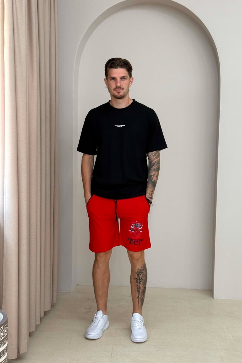 ONE COLOR FRONT IMAGE MEN SHORT SWEATPANTS RED/E KUQE - 1