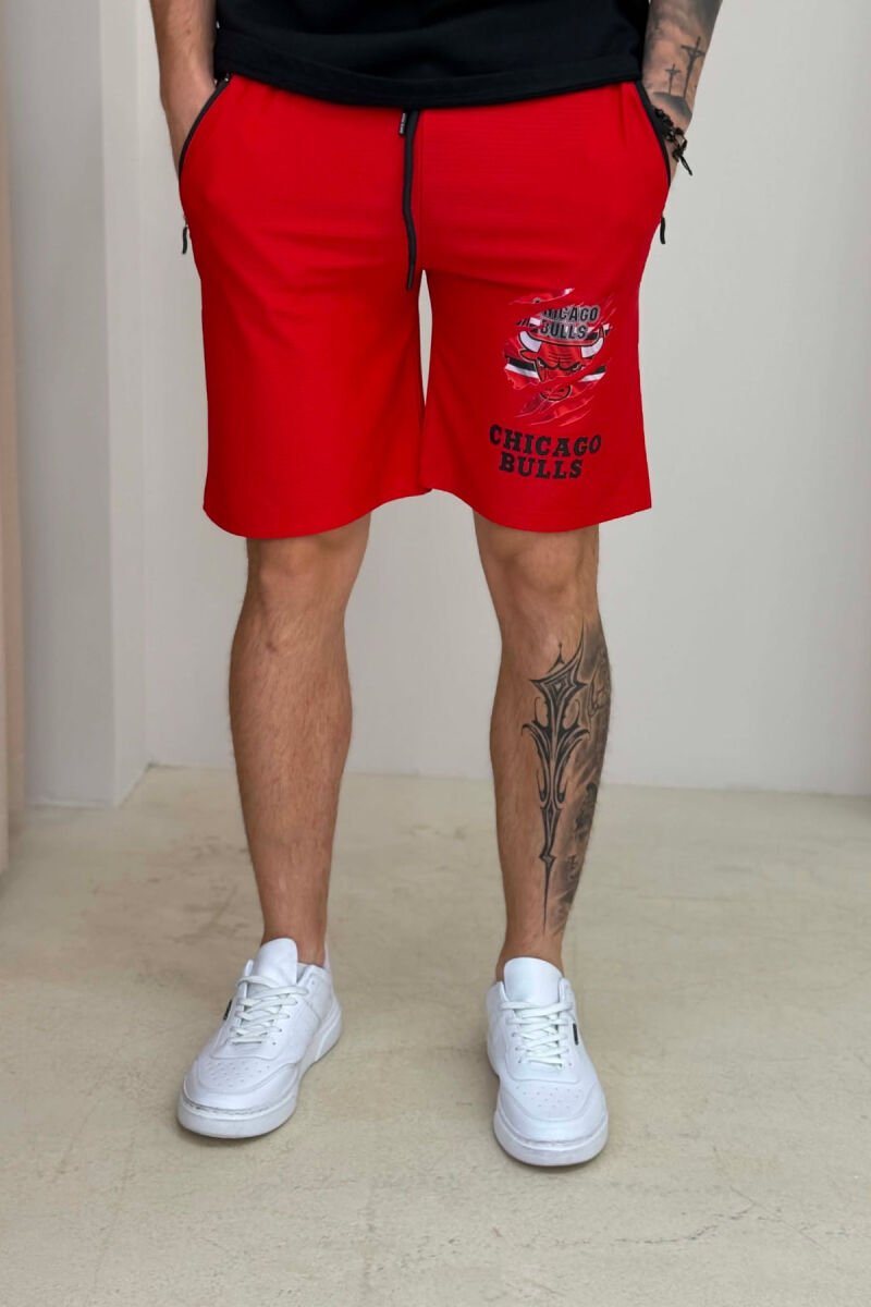 ONE COLOR FRONT IMAGE MEN SHORT SWEATPANTS RED/E KUQE - 3