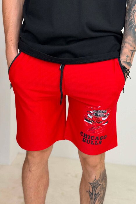 ONE COLOR FRONT IMAGE MEN SHORT SWEATPANTS RED/E KUQE - 4