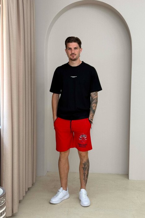 ONE COLOR FRONT IMAGE MEN SHORT SWEATPANTS RED/E KUQE - 5