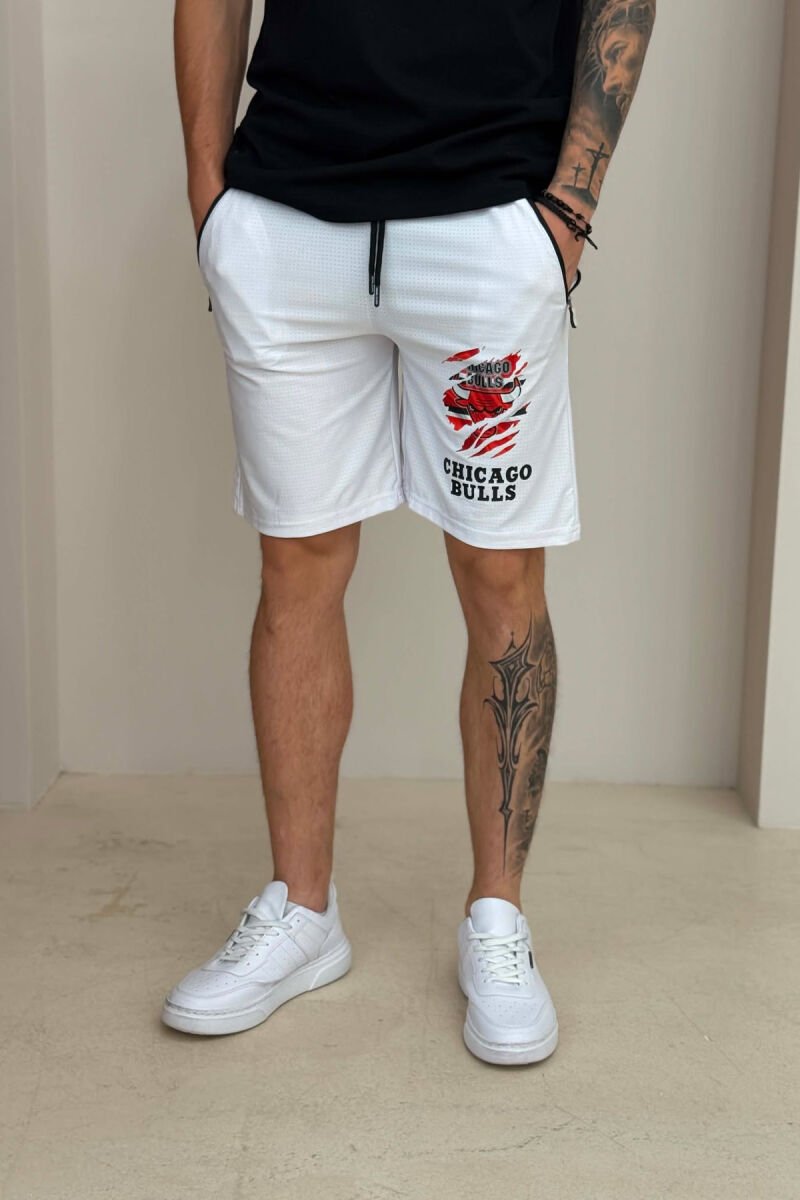 ONE COLOR FRONT IMAGE MEN SHORT SWEATPANTS WHITE-E BARDHE - 2