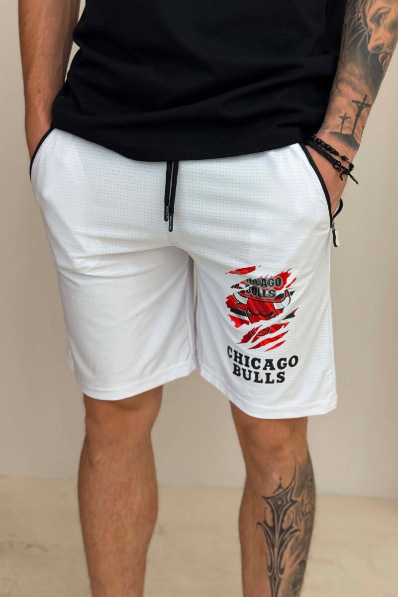 ONE COLOR FRONT IMAGE MEN SHORT SWEATPANTS WHITE-E BARDHE - 3