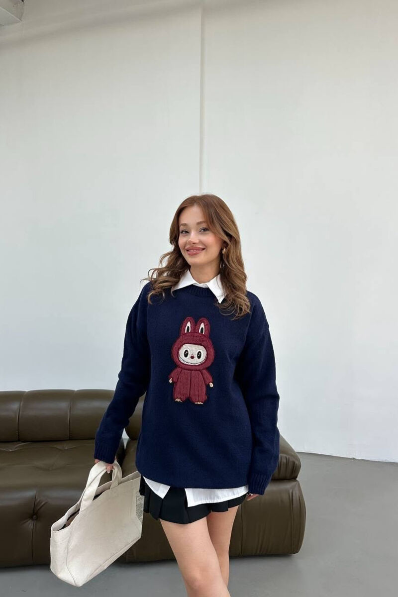 ONE COLOR FRONT IMAGE WOMAN SWEATER BLUE/BLU - 3