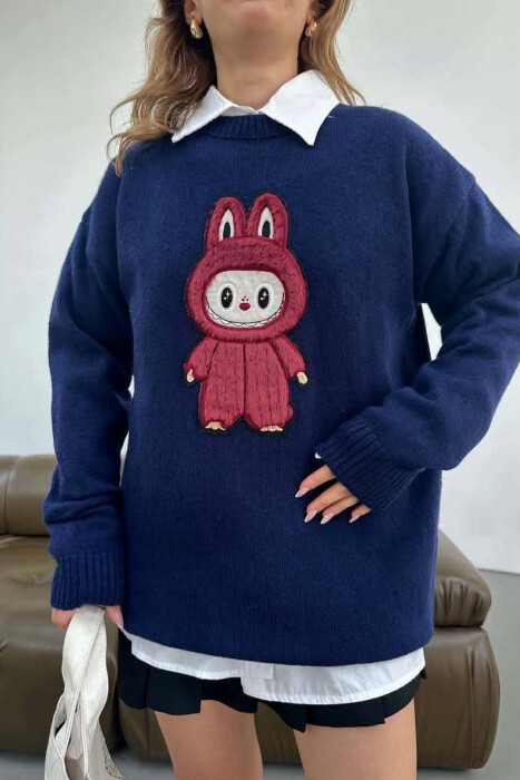 ONE COLOR FRONT IMAGE WOMAN SWEATER BLUE/BLU - 4