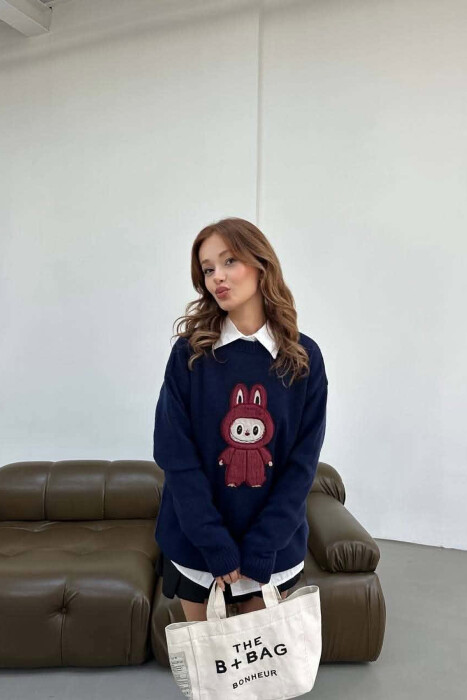ONE COLOR FRONT IMAGE WOMAN SWEATER BLUE/BLU - 5
