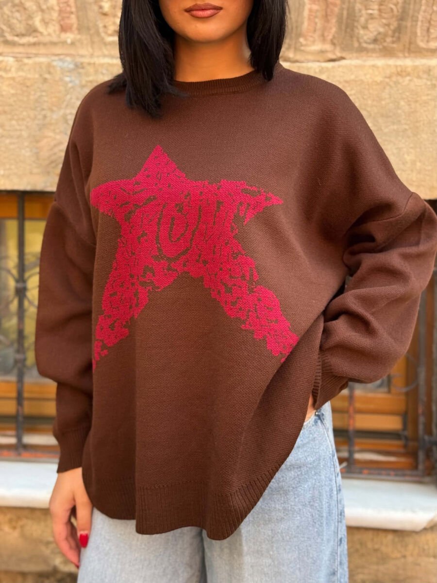 ONE COLOR FRONT IMAGE WOMAN SWEATER BROWN/KAFE - 2