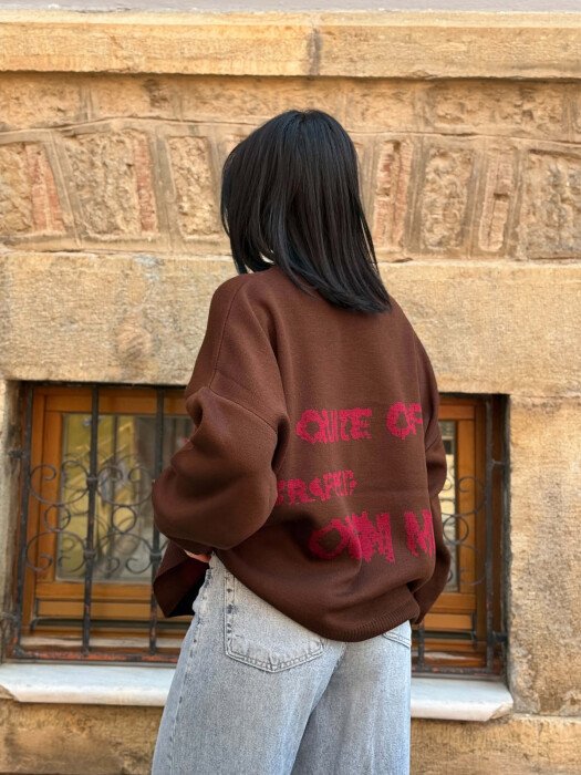 ONE COLOR FRONT IMAGE WOMAN SWEATER BROWN/KAFE - 4