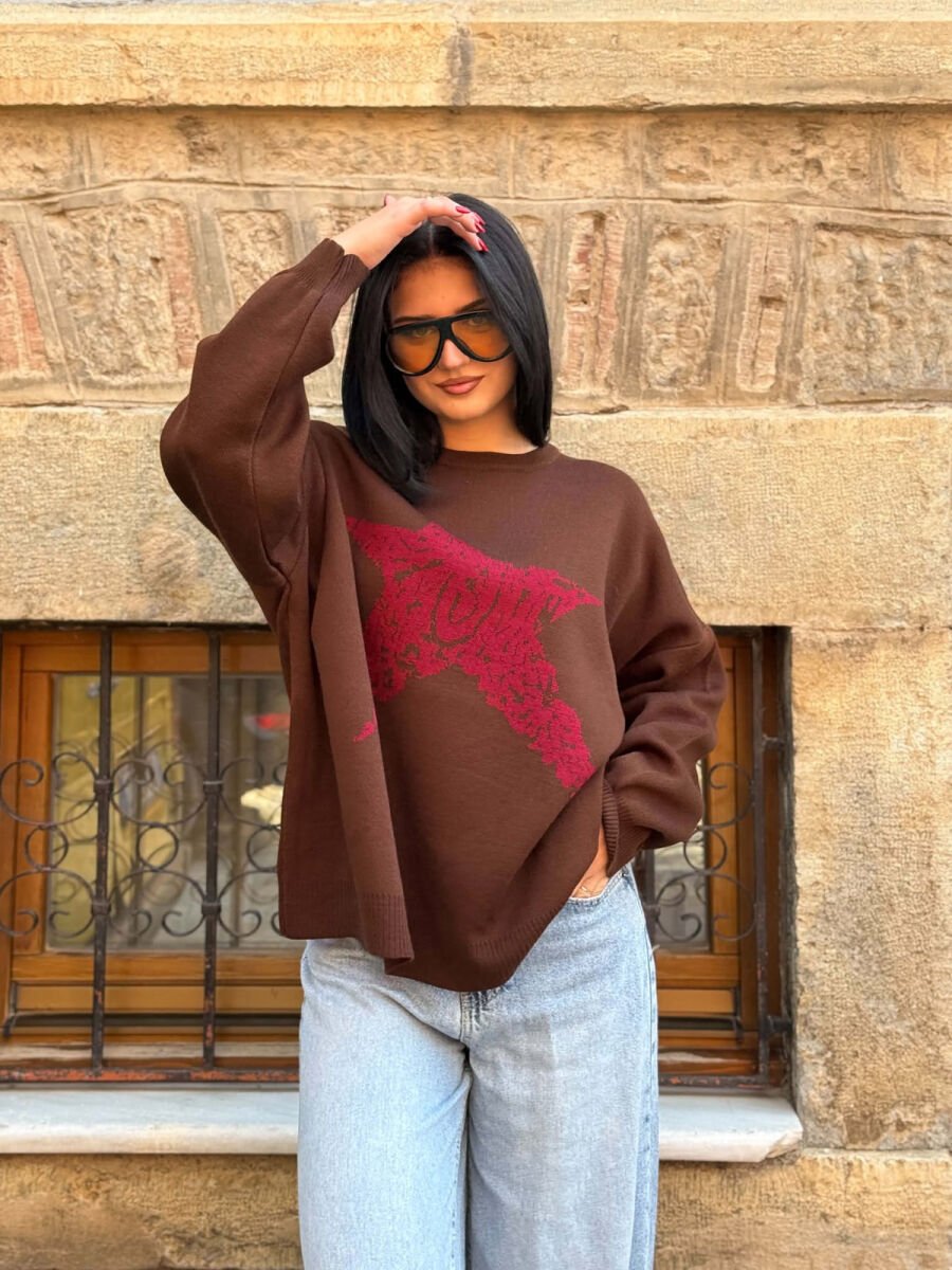 ONE COLOR FRONT IMAGE WOMAN SWEATER BROWN/KAFE - 5